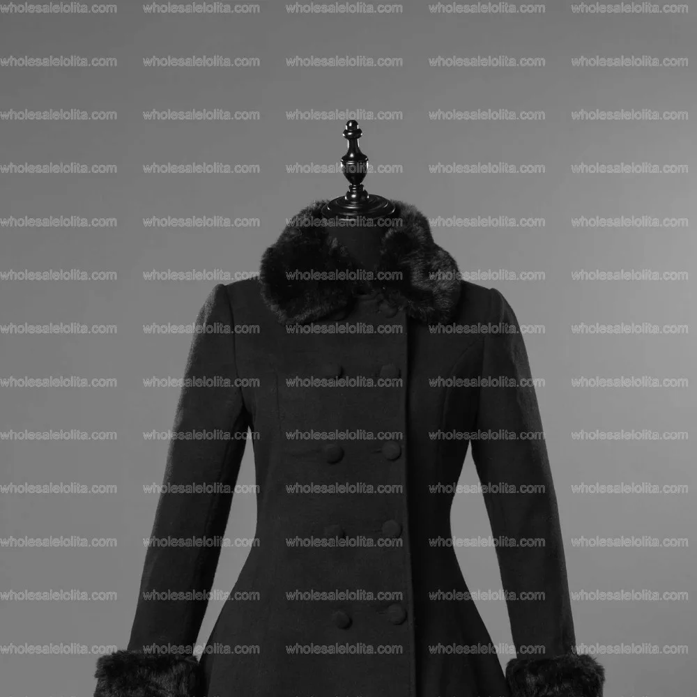 Горячая Распродажа Черный Тонкий шерстяной Готический Лолита пальто длинные зимние пальто для продажи