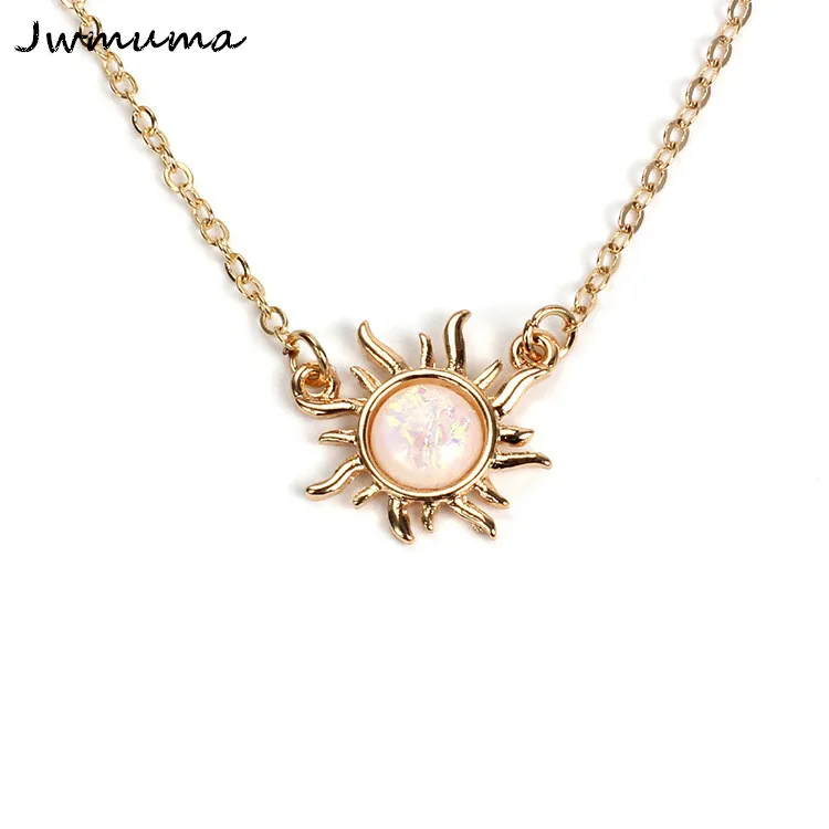 

Fashion Sun Flower Women's Pendant Necklace Metal Alloy Opal Clavicle Chain for Women Choker Jewelry Mother's Day Necklace Gift