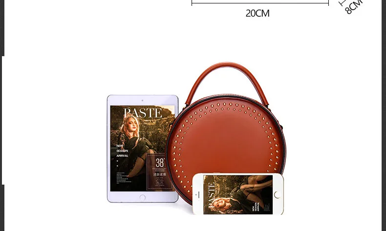 Branded fashion bags reather vintage round bag women's handbags genuine leather female bag (7)