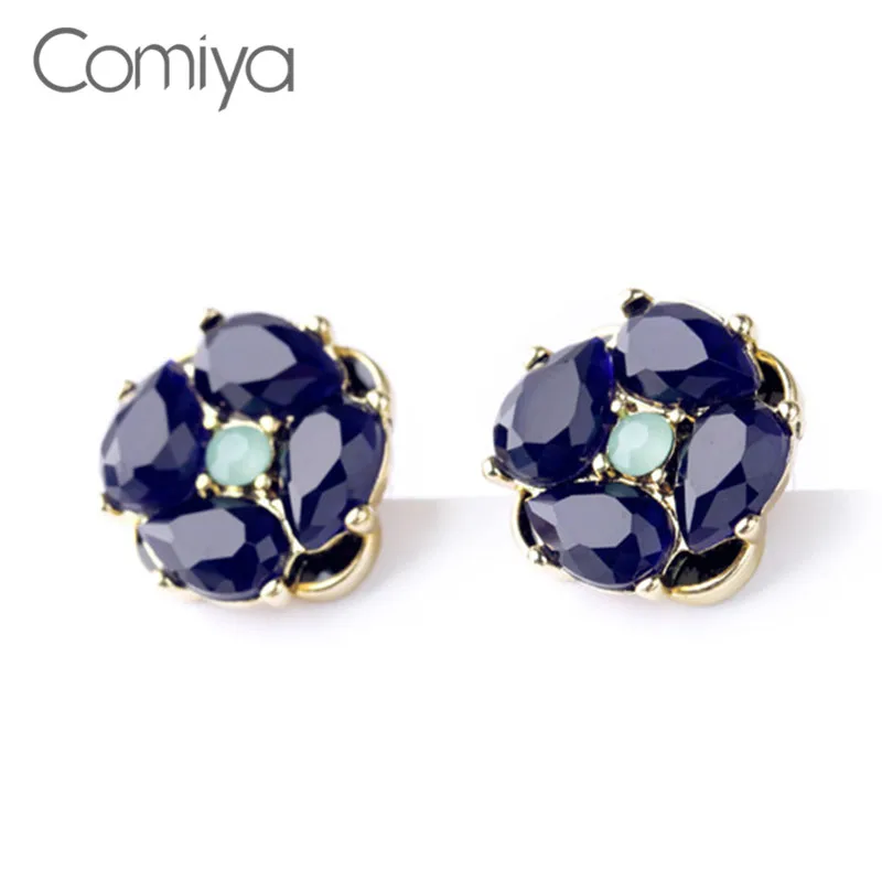 

Comiya Charming Blue Rhinestone Stud Earrings For Women Brincos Grandes Mosaic Summer Jewelry Ohrringe Fashion Accessories