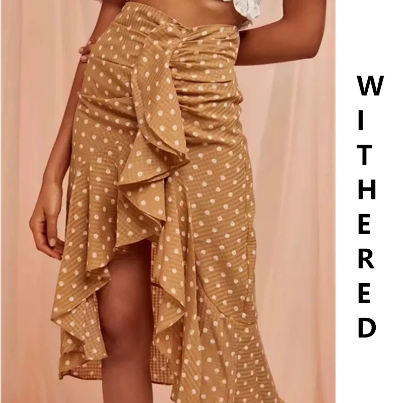 

Withered ins vintage france polka dot bow butterfly chiffon skirt women faldas mujer moda 2019 asymmetric midi skirts womens