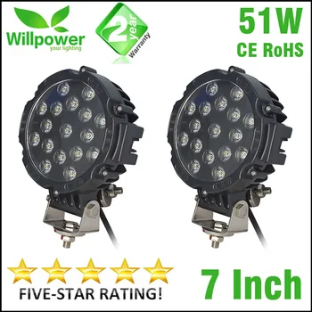 

2PCS 12v 24v Round Spot Beam 7 inch 51w LED Driving Light Work Light 4x4 Offroad For Truck