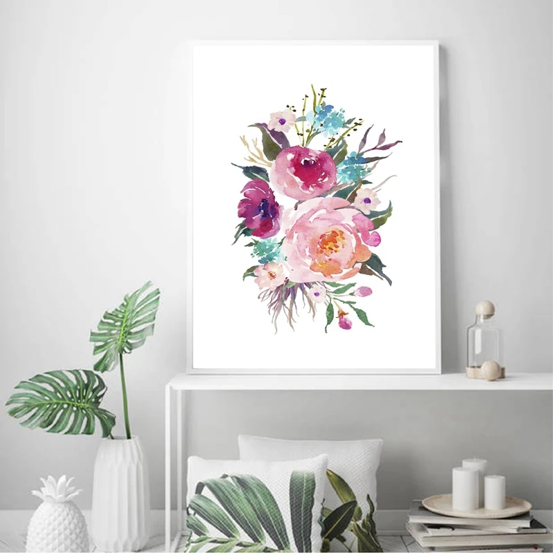 Watercolor Floral Wall Art Canvas Poster Prints , Inspirational Art Flower Painting Picture For Home Room Wall Decoration|Painting & Calligraphy| - Aliexpress