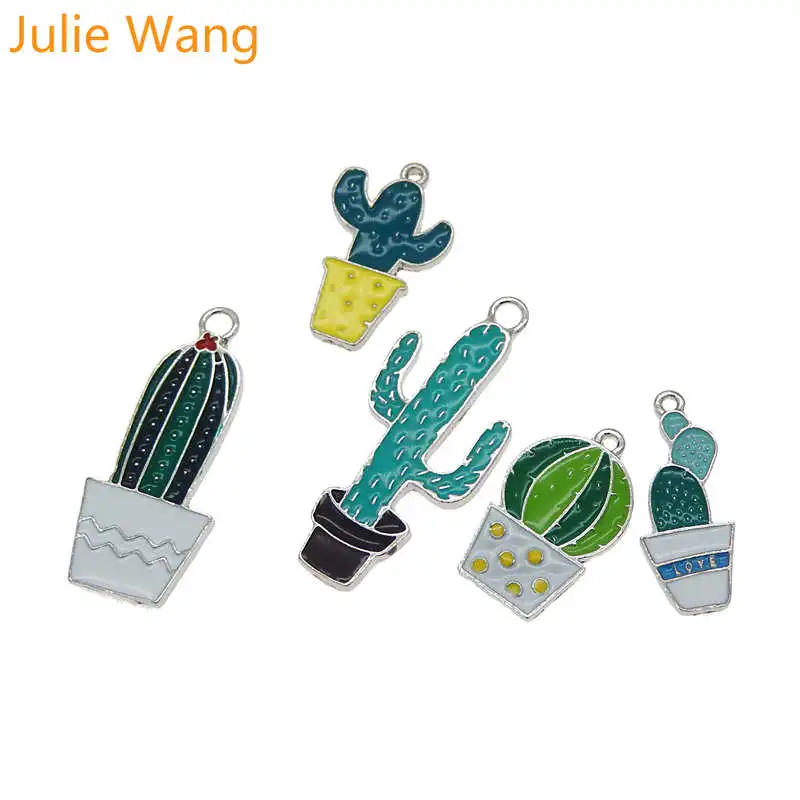 Julie Wang, 5 шт., смешанные эмали, растение, кактус в горшках, белый к тон, подвески, ожерелье, подвеска, фурнитура, сделай сам, аксессуары для изготовления ювелирных изделий