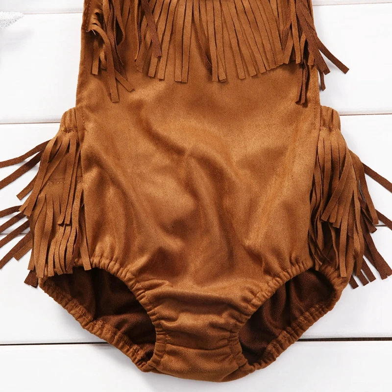 2019 New Party Brown Tassel Newborn Baby Girl Tassels Jumpsuit Kid Clothes Outfit Sunsuit