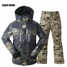 Gsou Snow/лыжи костюм, двойные виниры, верхняя одежда для альпинистов, водонепроницаемый и теплый, черный лыжный костюм, пальто+ брюки