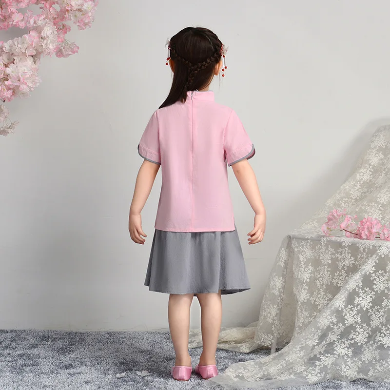 Костюм для девочек китайский национальный стиль Cheongsam из двух частей Хан фу детское ретро платье летние повседневные платья детское платье для выступлений