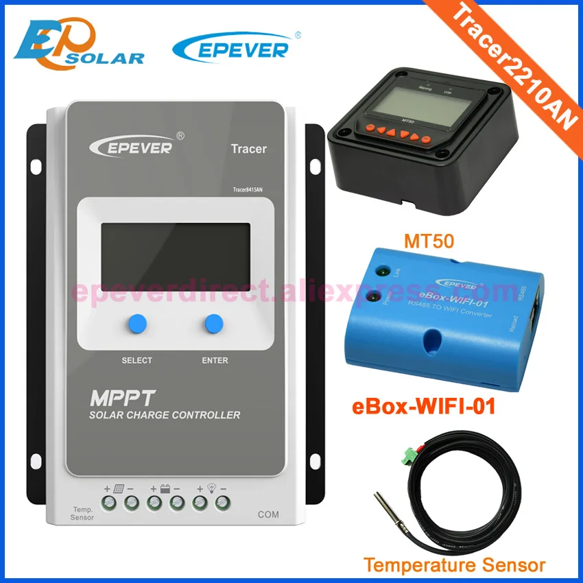 

mppt 20A solar mppt tracking controller Tracer2210AN lcd display controller 12V 24V wifi adapter temp sensor and MT50 Meter