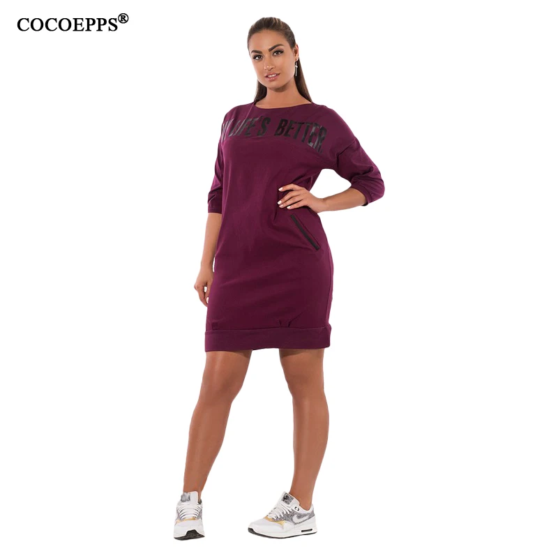 CACNCUT 5XL 28XL осенне-зимнее женское платье большого размера с буквенным принтом повседневное Спортивное платье большого размера с карманами Vestidos - Цвет: 03