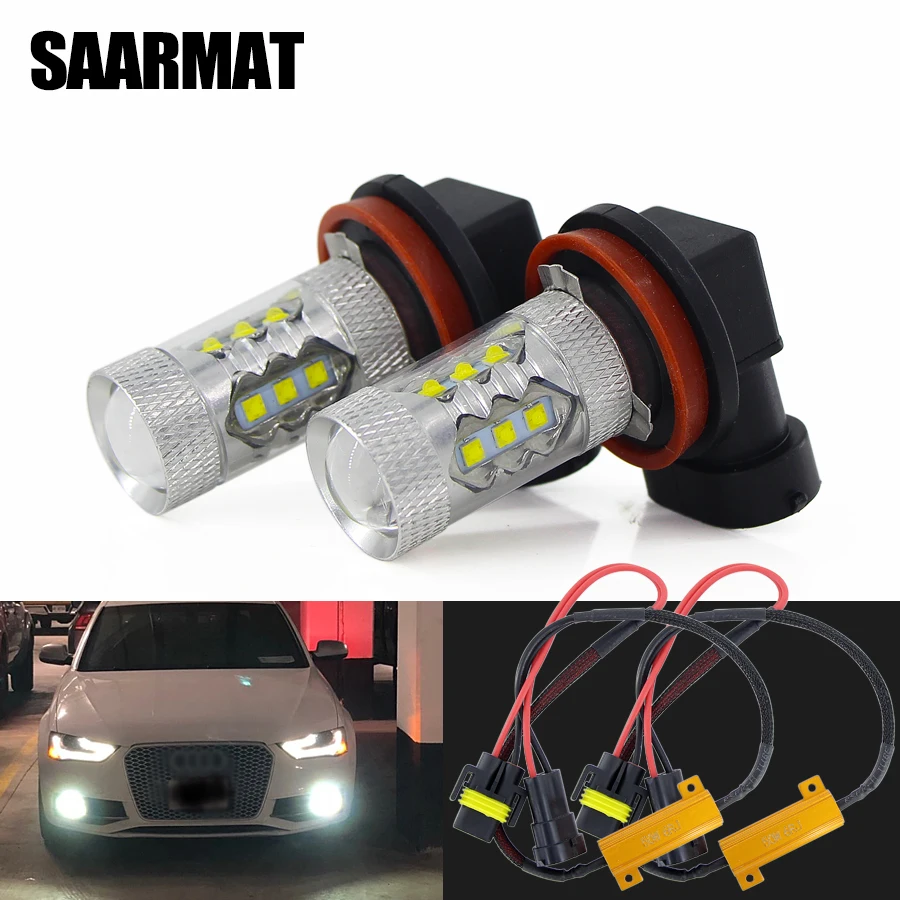 

2x Fog bulb H8 H11 lamp car 16-led 80W LED Fog Light Driving Bulb + Canbus Decoders Error Free for Audi A3 A4 A5 S5 A6 Q5 Q7 TT