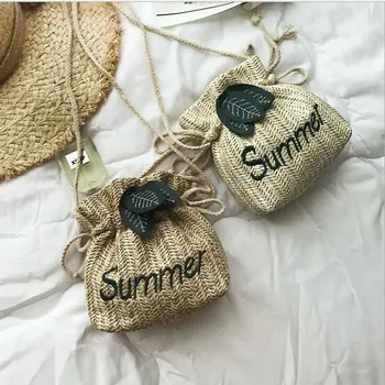 

Women's Straw Bucket Bag Summer Woven Shoulder Bags Ladies Shopping Purse Beach Straw Handbags Travel Bag Drawstring A42-59