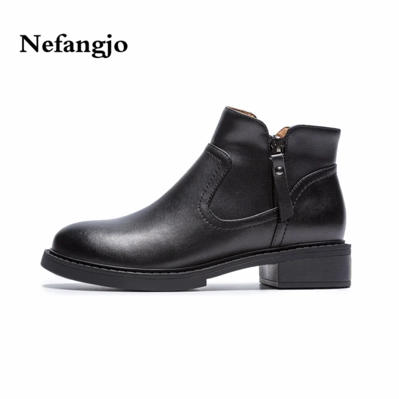 

Nefangjo 2018 minimalist Joker Fall / Winter New Fashion Leather Flat Bottom Chelsea Women's Boots