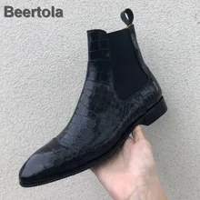 Genuine Leather Boots Women Black Low Heel Winter Shoes Boots Woman Square Toe Chelsea Boots Alligator Pattern New Ankle Boots knsvvli new patchwork patent leather stretch boots woman squaer toe low heel martin boots strange style heel ankle boots women