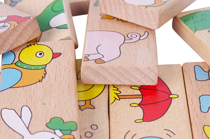 WINCO Монтессори Деревянные кости домино 15 шт. раннего образования Мультфильм кубики, детские игрушки для детей обучения и пазл развивающий