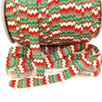 

Christmas Fold Over Elastic Chevron Print FOE Ribbon Webbing for DIY Headwear Hair Accessories 50Yard/lot