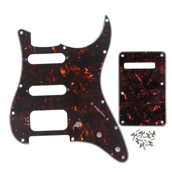 

FLEOR Set of 11 Hole Strat Guitar Pickguard SSH Scratch Plate & Back Plate with Screws for Guitar Parts Brown Tortoise 4Ply