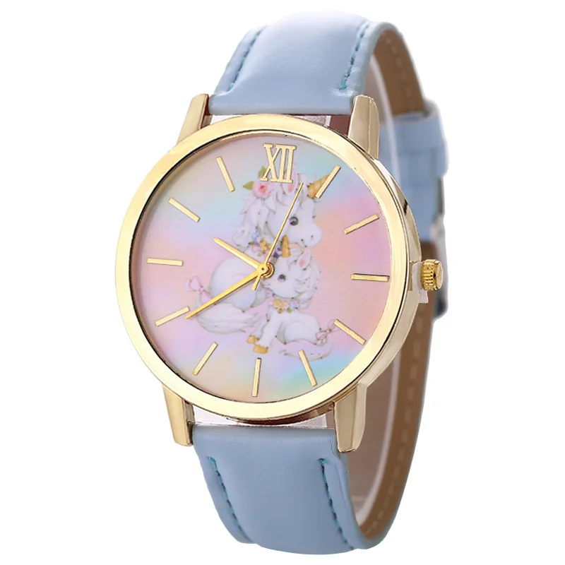 

Fashion Women Child Charm Colorful Horse Animal Leather Quartz Watch Trendy Everning Party Office OL Ladies Children Watches