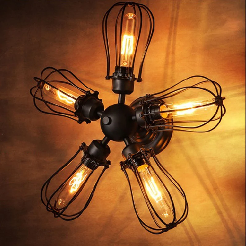 Vintage Loft Metal Bulb Cage Ceiling Lights Loft Lamp Iron