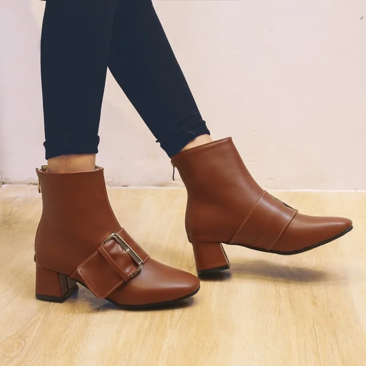 

Big Size 11 12 13 14 15 16 European and American style square head high heel thick heel zipper metal decorative boots