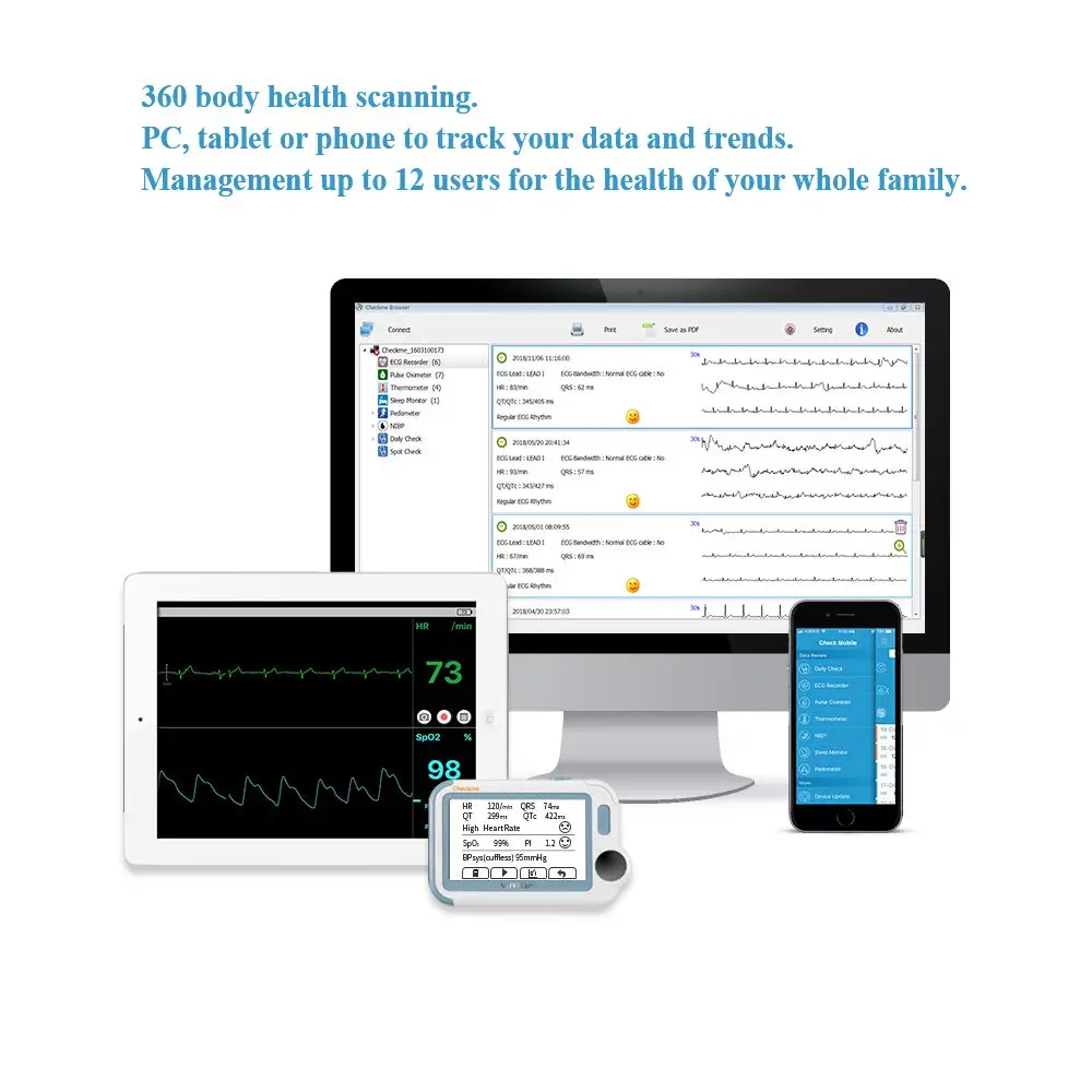  Checkme Pro Sleep Apnea Portable ECG Monitor Home Use Vital Signs Monitor - FDA Cleared - EKG Holte
