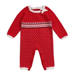 Новые рождественские детские теплые Толщина Зимний вязаный свитер комбинезоны для новорожденных мальчиков и девочек ползунки для детей