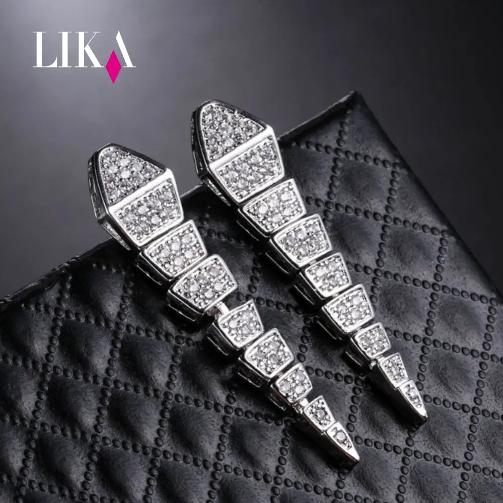LIKA новые серьги-змеи Cu инкрустированные циркониевые украшения S925 стерлингового