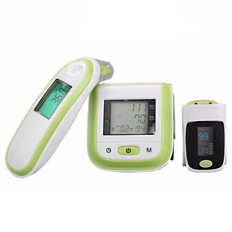 3 шт. пальцевой Пульсоксиметр комплект кровяного кислорода давления портативный монитор сна метр Oximetro бытовой термометр устройство - Цвет: Зеленый