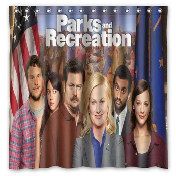 

Parks and Recreation Waterproof Shower Curtain Home Bathroom Curtains with 12 Hooks Polyester Fabric Bath Curtain
