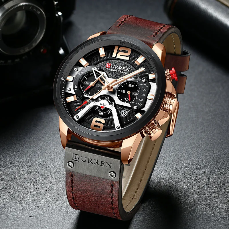 

Relogio Masculino Curren Mens Watch Large Big Dial Male Clock Mens Watches Top Brand Luxury Leather Chronograph Man Watch 2019