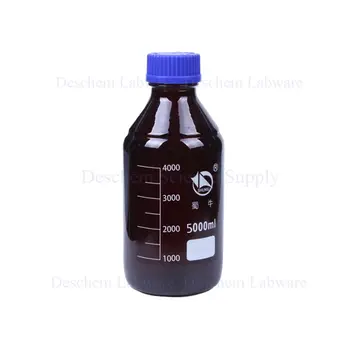 

5000ml,Amber Brown Glass Reagent Bottle W/Blue Plastic Lid,5L,Graduation 4000ml