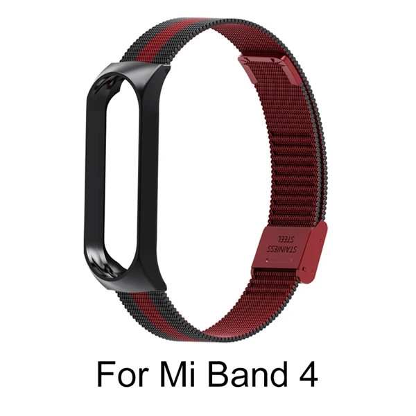 Для Xiaomi mi band 4 металлический ремешок из нержавеющей стали для mi Band 4 ремешок с пряжкой для Xiaomi mi Band 3 аксессуары браслет - Цвет: Mi 4 Black and red