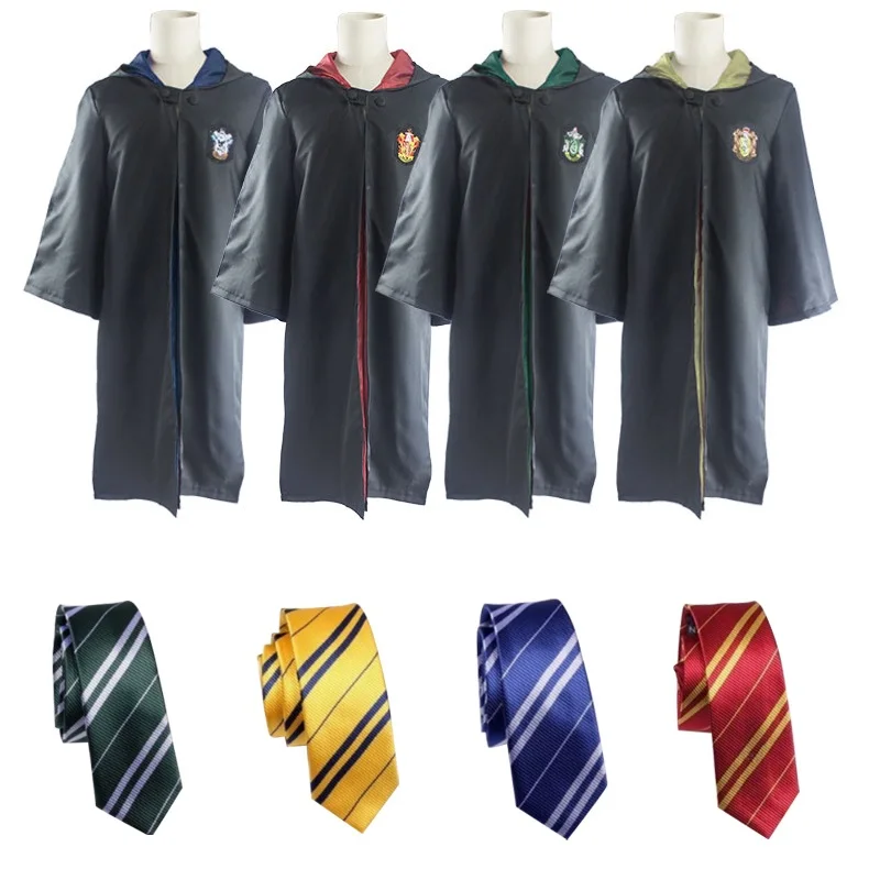 

Kids Harri Potter Magic Robe Cloak with Tie Scarf performance costume Gryffindor Slytherin Hufflepuff Cosplay Costume for Adult