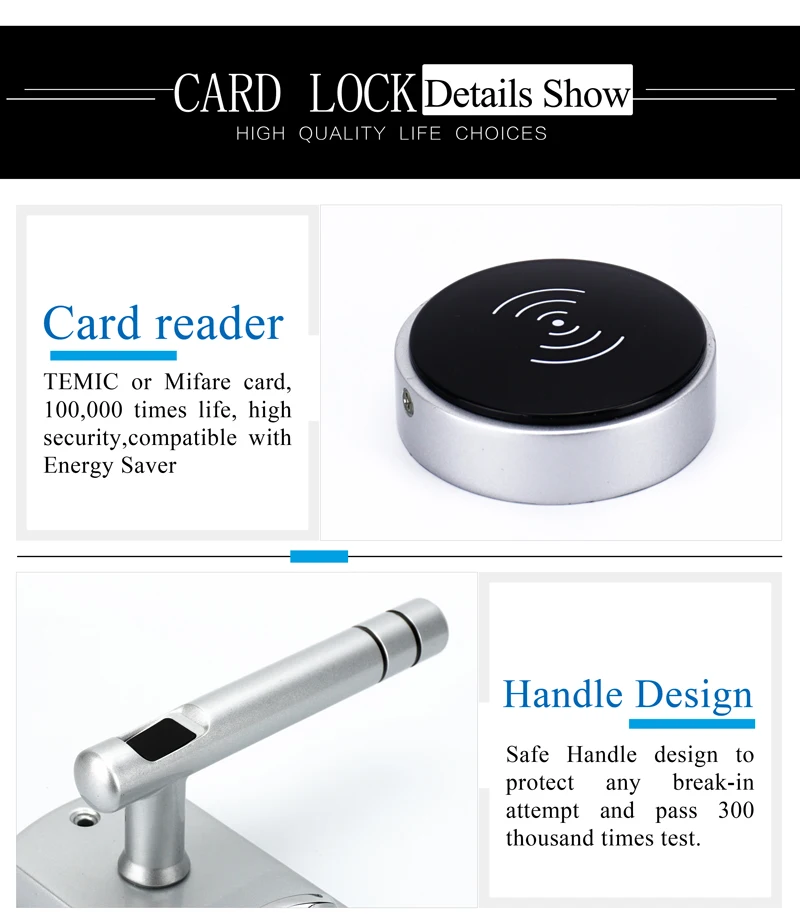 Zinc Alloy Silver Split Keyless Intelligent Digital Rfid Card Door Lock Security Electric Lock For Home or Hotel