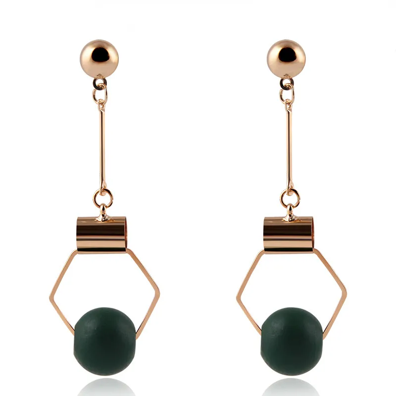 

2017 New Fashion Dangle Earrings for Women Geometric Metal Wood Beads Pendants Drop Ear Jewelry E0915