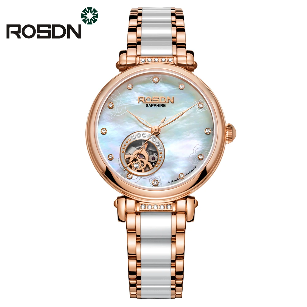 

ROSDN Women Watches Top Brand Luxury Automatic Mechanical Watch Women Fashion Ceramics Skeleton Wrist Watch relogio feminino