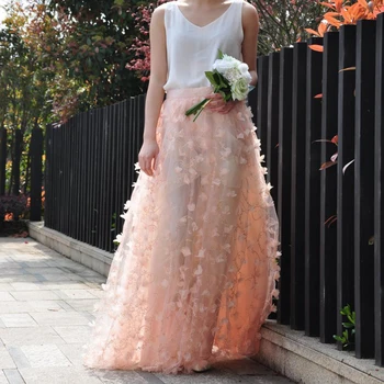 

Light Pink Elegant Women's Skirt With 3D Applique New Coming Formal Party Skirts Custom Made Maxi Length Skirts Faldas Mujer Mod