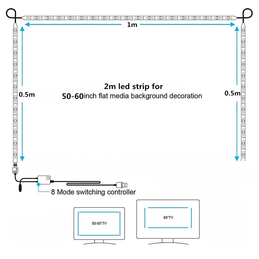 Светодиодный ТВ-подсветка 2 м/6,56фт RGB неоновый акцент светодиодный светильник s полосы для 40 до 60 в HD ТВ неоновый светильник Смещенный светильник ing с пультом дистанционного управления