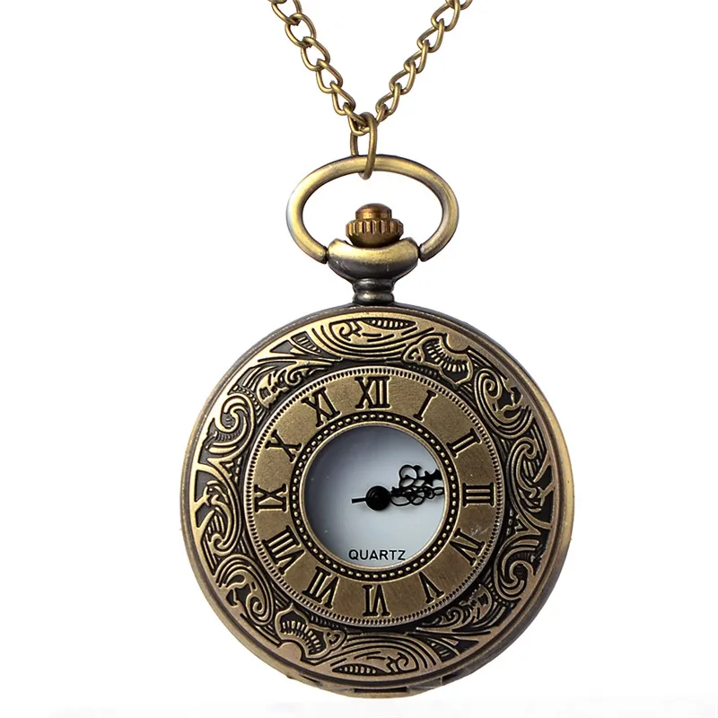 Vintage Bronze Steampunk Pocket Watch Roman Numerals Quartz Necklace Pocket Fob Watches Chain Men Women Clock 2