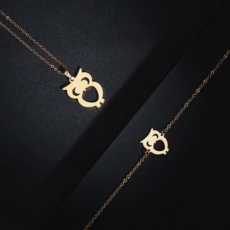 CACANA Stainless Steel Jewelry Sets For Women Owl Shape Necklace Bracelet Earring Jewelry Lover's Engagement Jewelry S1