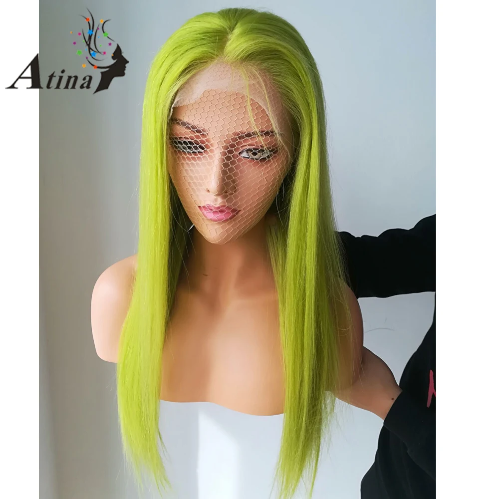 Зеленый прямой цвет парик Ombre Glueless синтетические волосы на кружеве человеческие