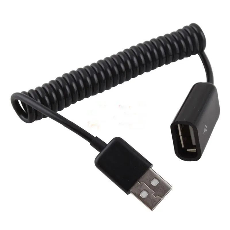 2017 New High Quality Coiled Spiral Cable USB 2.0 Male To Female Extension Adapter Cable Cord Black