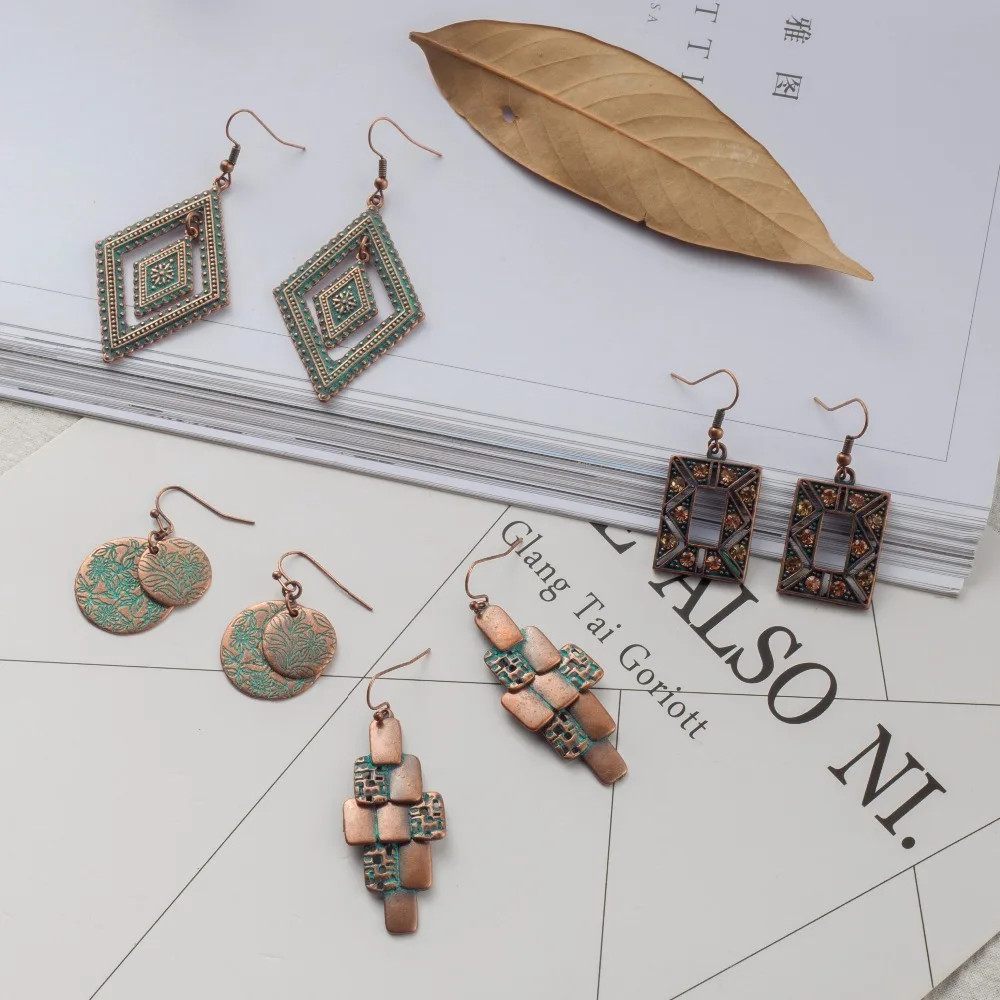 

Variety of vintage ethnic ancient red copper earrings for women Fashion charm dangle drop earring Luxury jewelry gift 2019 new