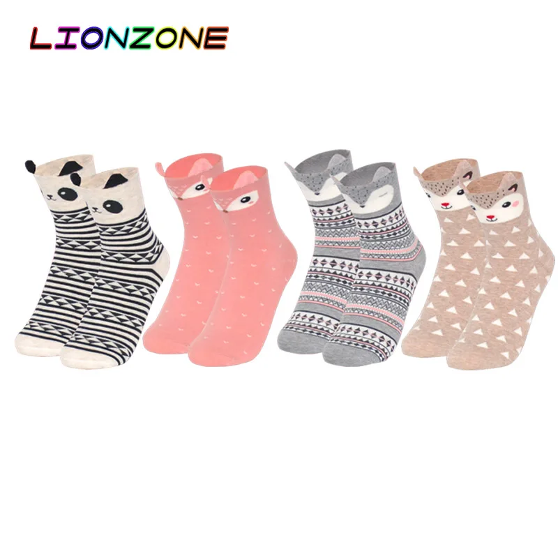 LIONZONE 4 пар/лот Покемон забавные носки, японский стиль Kawaii лиса панда животные чесаный хлопок Sox зимние теплые милые носки для женщин - Цвет: Lot2