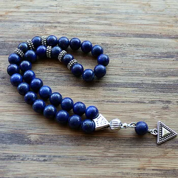 8mm Lazuli Beads with hand charm Round Shape 33 Prayer Beads Islamic Muslim Tasbih Allah