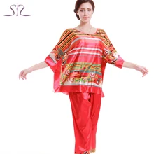Yao Ting Hot Sale 2016 Women Pajamas Satin Pyjamas Faux Silk Lady Sleepwear With Pants Home Suit 2 Piece Summer Pajama Set 10177