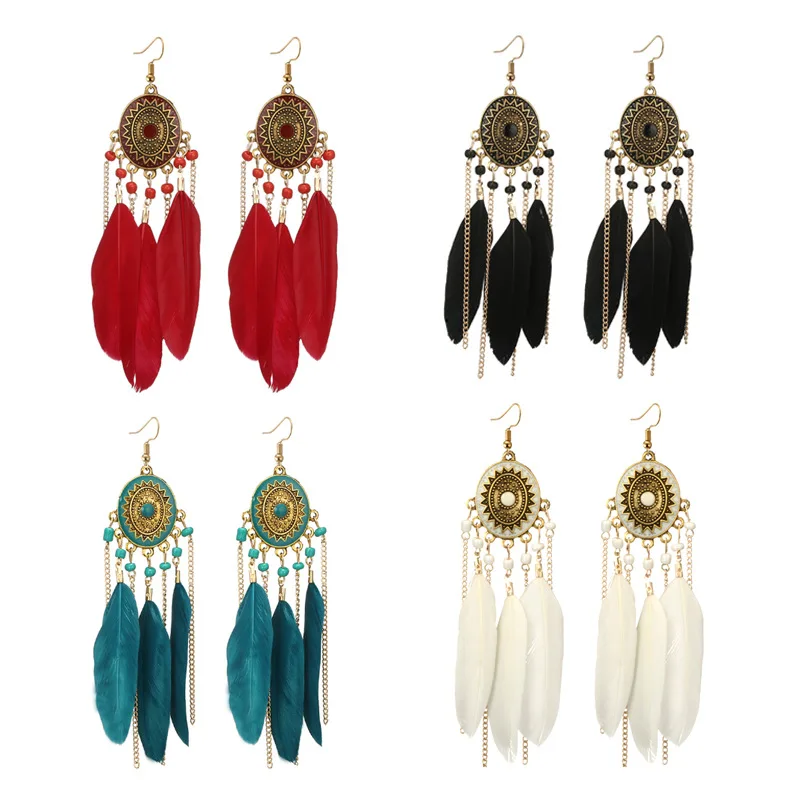 

Vintage Feather Long Tassel Drop Earrings For Women Bohemian Geometric Statement Earrings Christmas Gifts Punk Fashion Jewelry