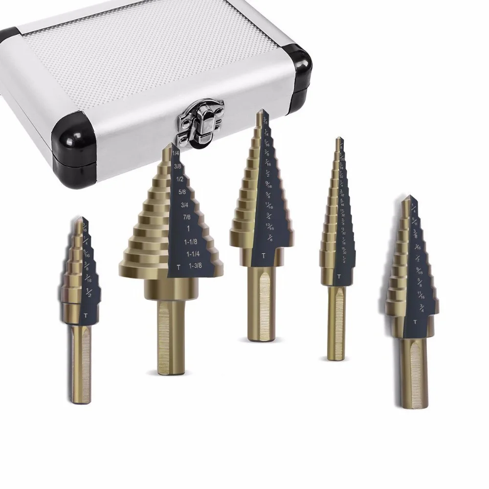5pcs Titanium Step Drill Bit Tool Set 50 Sizes High Speed Steel Step Cutter Drill Bit Set Tool Hole Cutter Power Tools Accessori