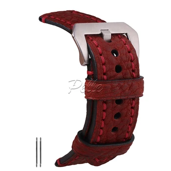 

Pelle 20mm Red Vegetable Tanned Cowhide Leather Strap Silver Buckle Vegetable Tanned Genuine Calfskin