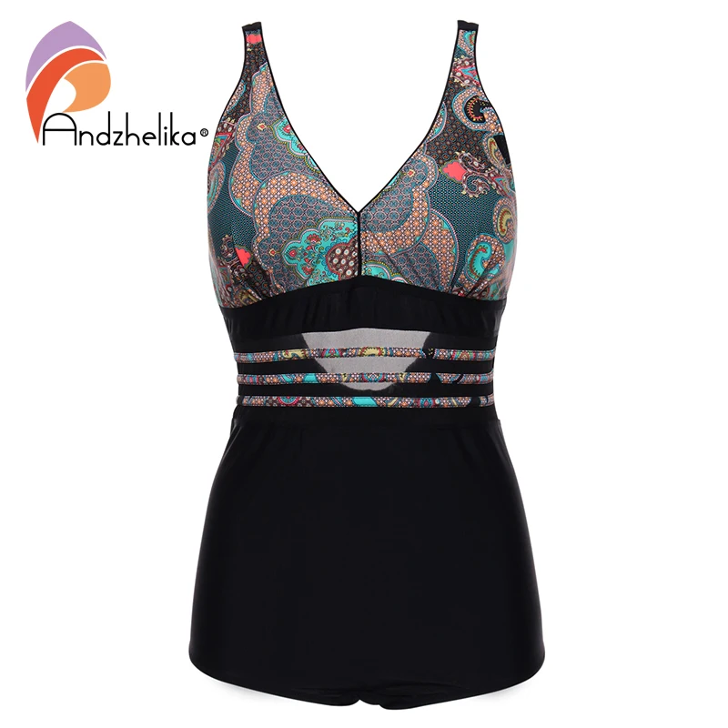 Женский слитный купальник Andzhelika 3XL 7XL большого размера с винтажным принтом