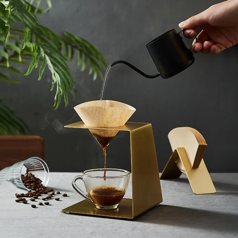 Brewing Coffee Filter Paper Holder Hand Drip Rack Solid Brass Household Filter Cup Bracket Set Coffee Pot Filter Shelf Storage